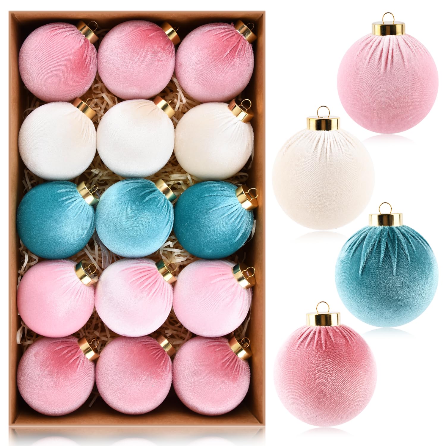Brown Velvet Christmas Tree Ornaments - 15pcs Shatterproof Christmas Balls for Xmas Trees Decorations - Multicolor Brown Neutral Beige, 80mm 3.15inch